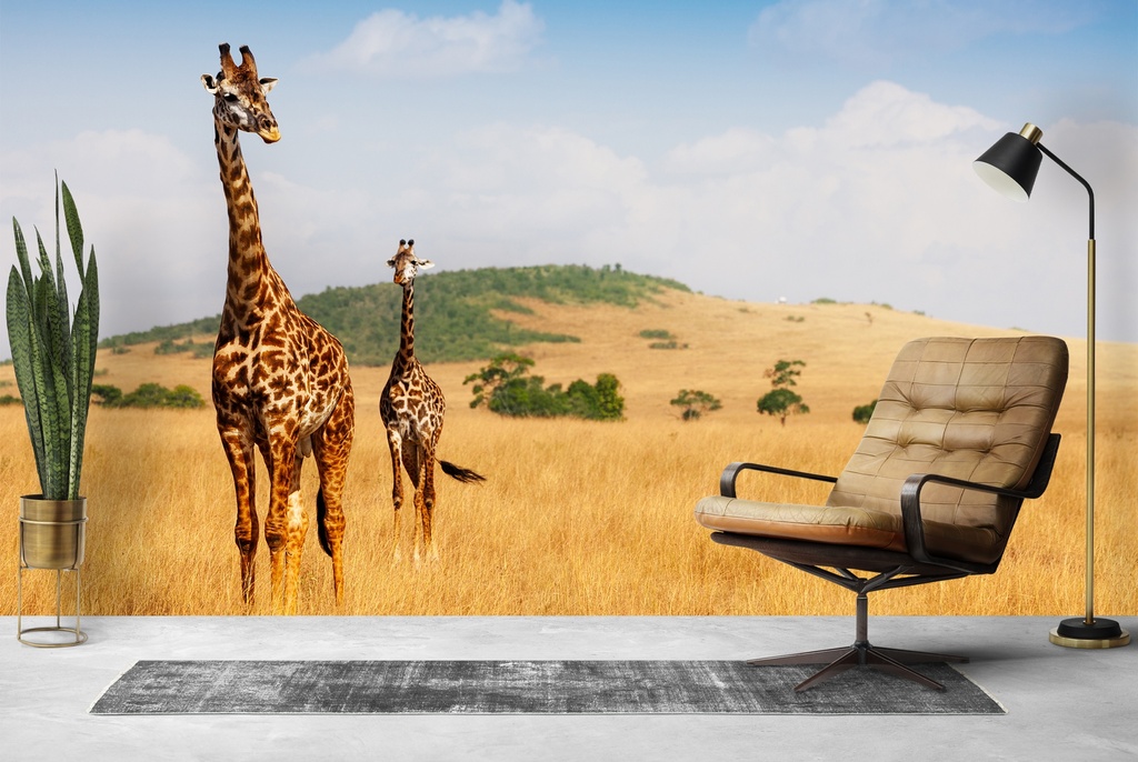 Giraffes On Safari Wall Mural Wallpaper