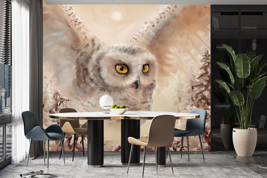 Snow Owl Winter Forest Wall Mural Wallpaper