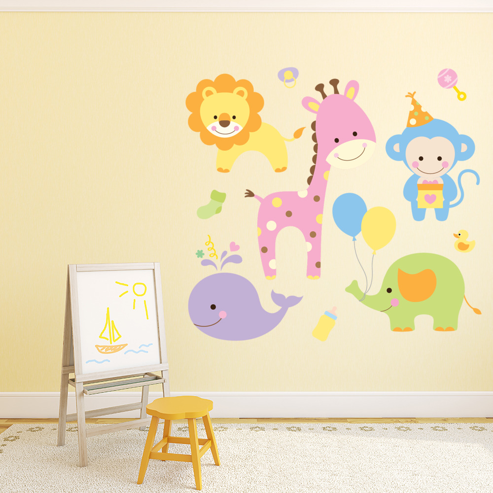 Cute Giraffe Whale Baby Animals Wall Sticker Set