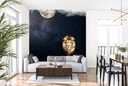 Midnight Lion Moon Stars Wall Mural Wallpaper
