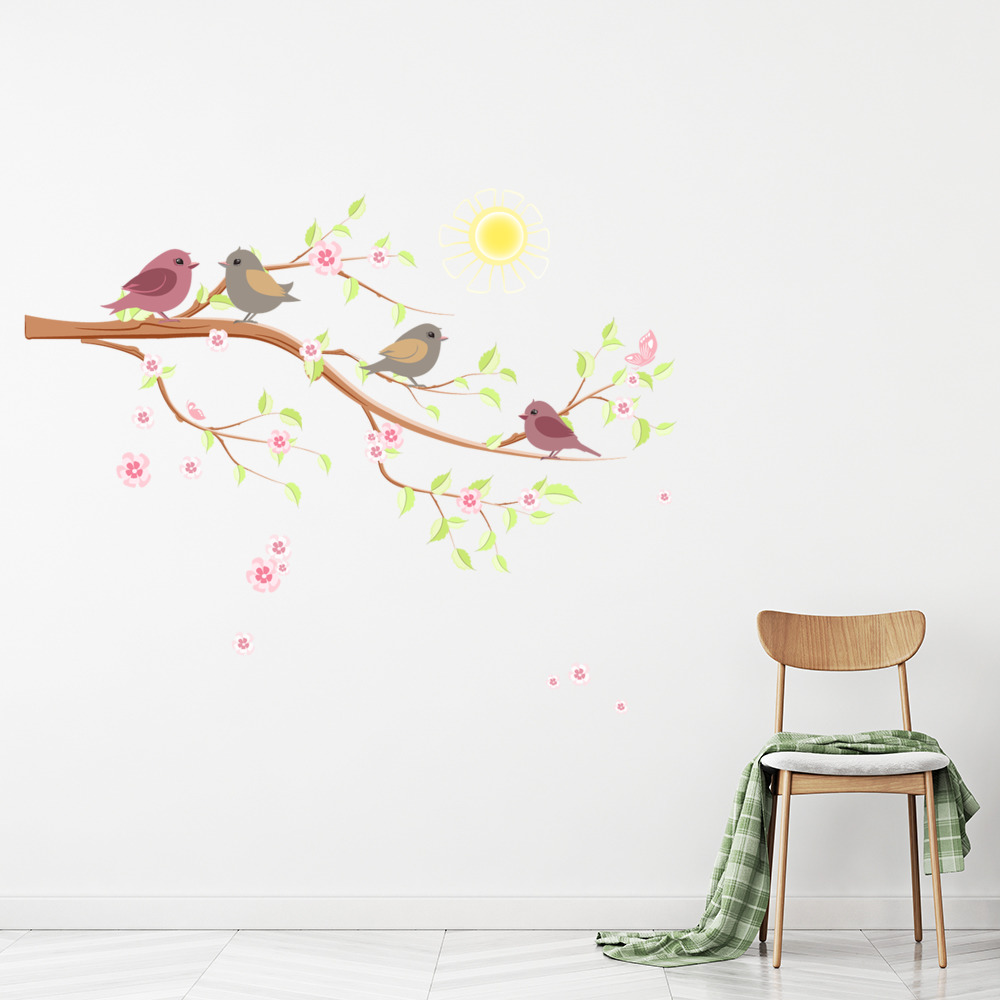 Summer Birds Tree Branch Wall Sticker
