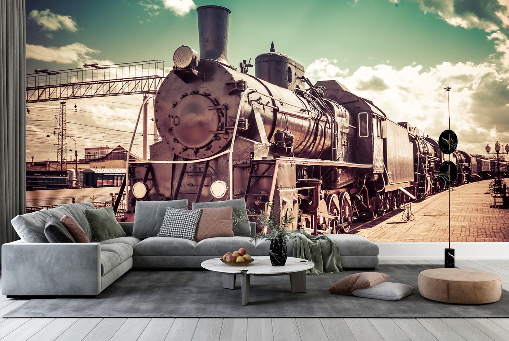 Steam Locomotive Vintage Train Wall Mural Wallpaper