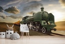 Green Steam Train Vintage Transport Wall Mural Wallpaper