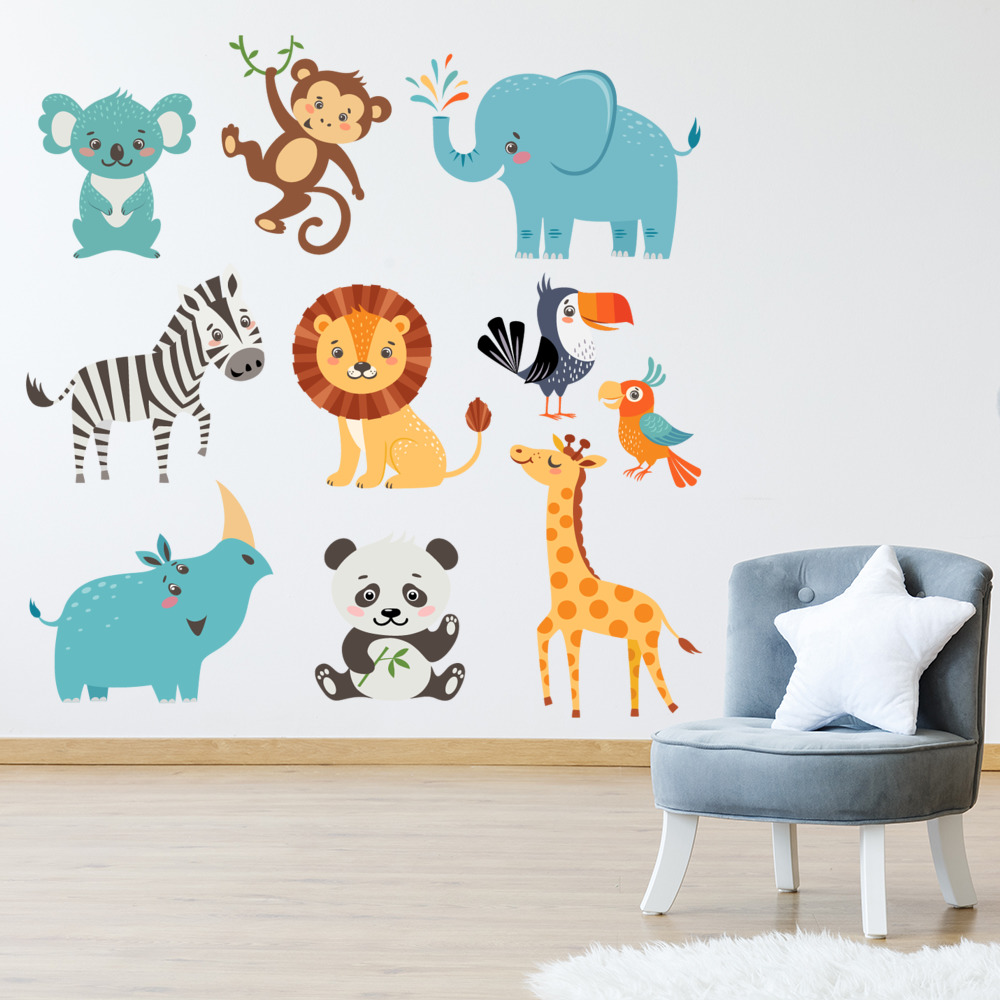 Cute Safari Animal Zebra Lion Wall Sticker Set | Icon Wall Stickers