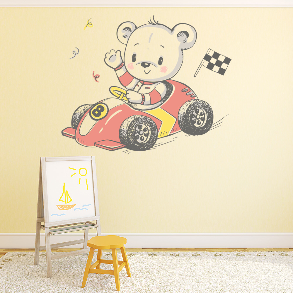 Race Car Teddy Wall Sticker