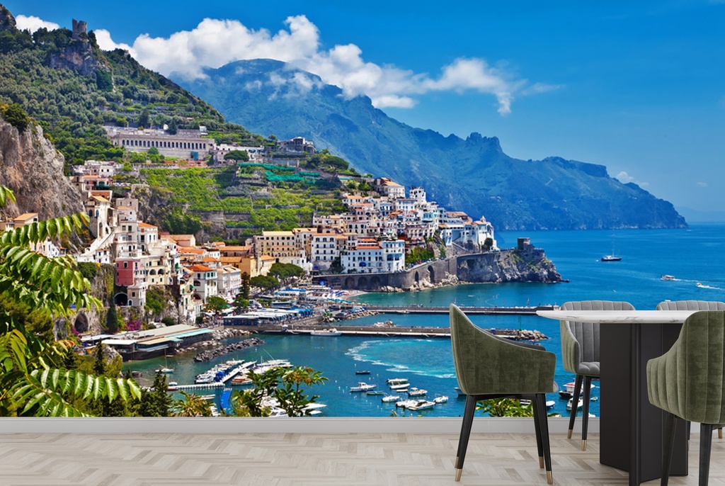 Amalfi Coast Mountain Village Wall Mural Wallpaper