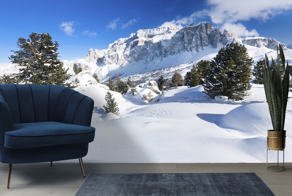 Winter Mountains White Snow Wall Mural Wallpaper