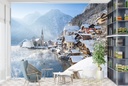 White Winter Village Mountain Lake Wall Mural Wallpaper