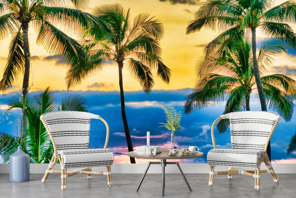 Hawaii Sunset Palm Trees Wall Mural Wallpaper
