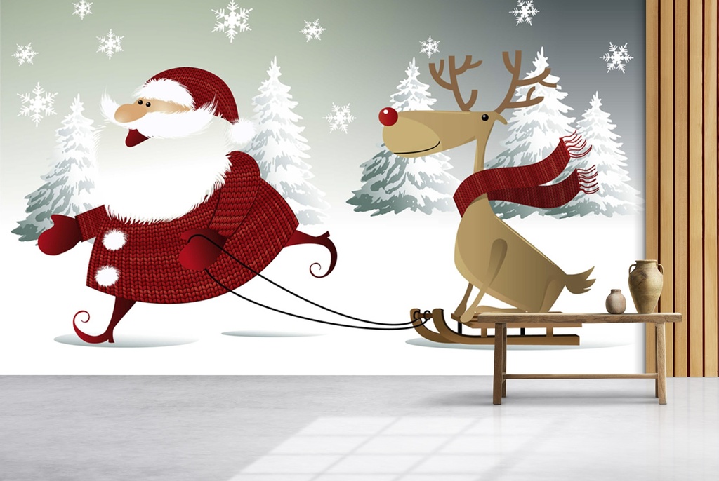 Santa Sleigh & Reindeer, Christmas Wall Mural Wallpaper