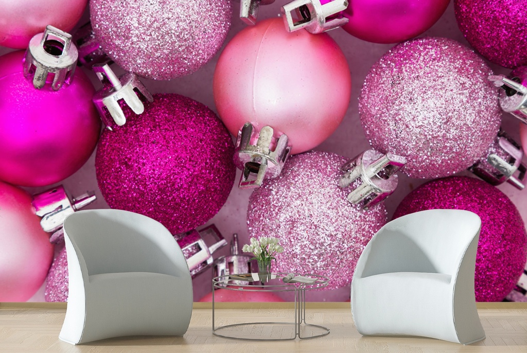 Pink Baubles Christmas Wall Mural Wallpaper