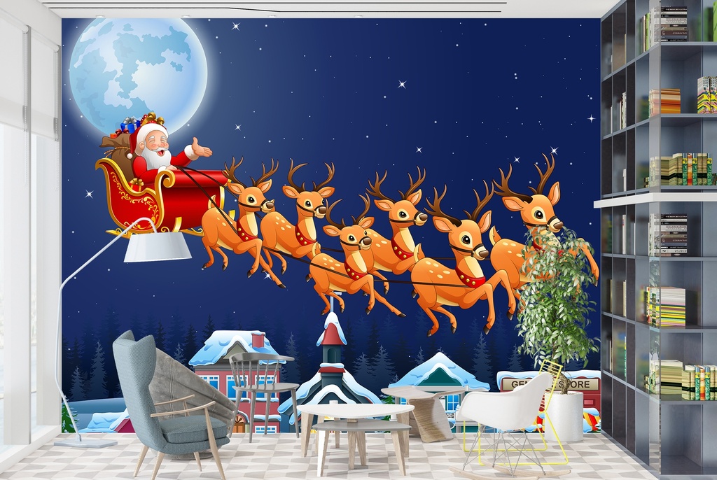 Santa & Reindeer Rudolph Christmas Wall Mural Wallpaper