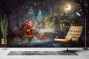 Santa & Reindeer Village Christmas Wall Mural Wallpaper