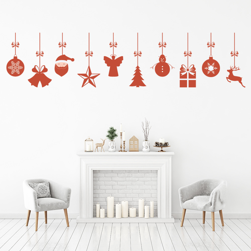 Christmas Baubles Santa Reindeer Angel Wall Sticker