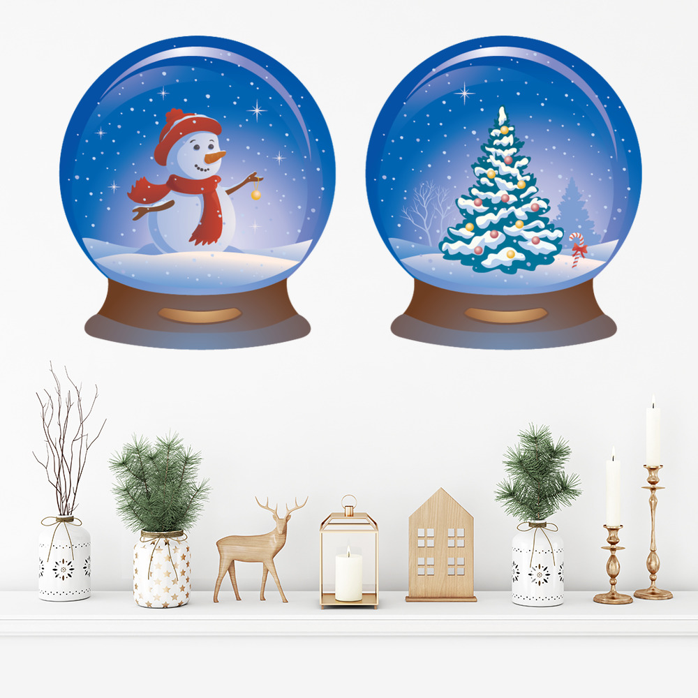Snow Globe Christmas Tree Snowman Wall Sticker Set