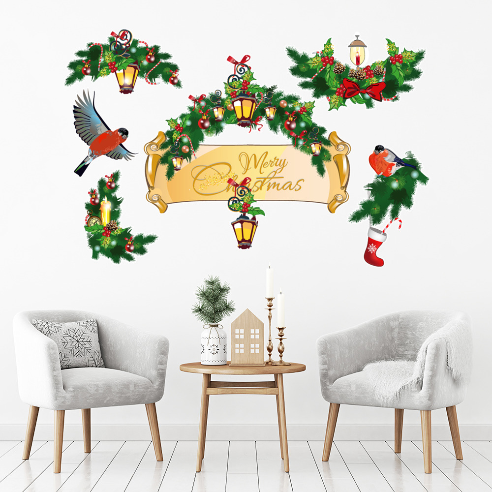 Christmas Wreath Holly Stocking Wall Sticker Set