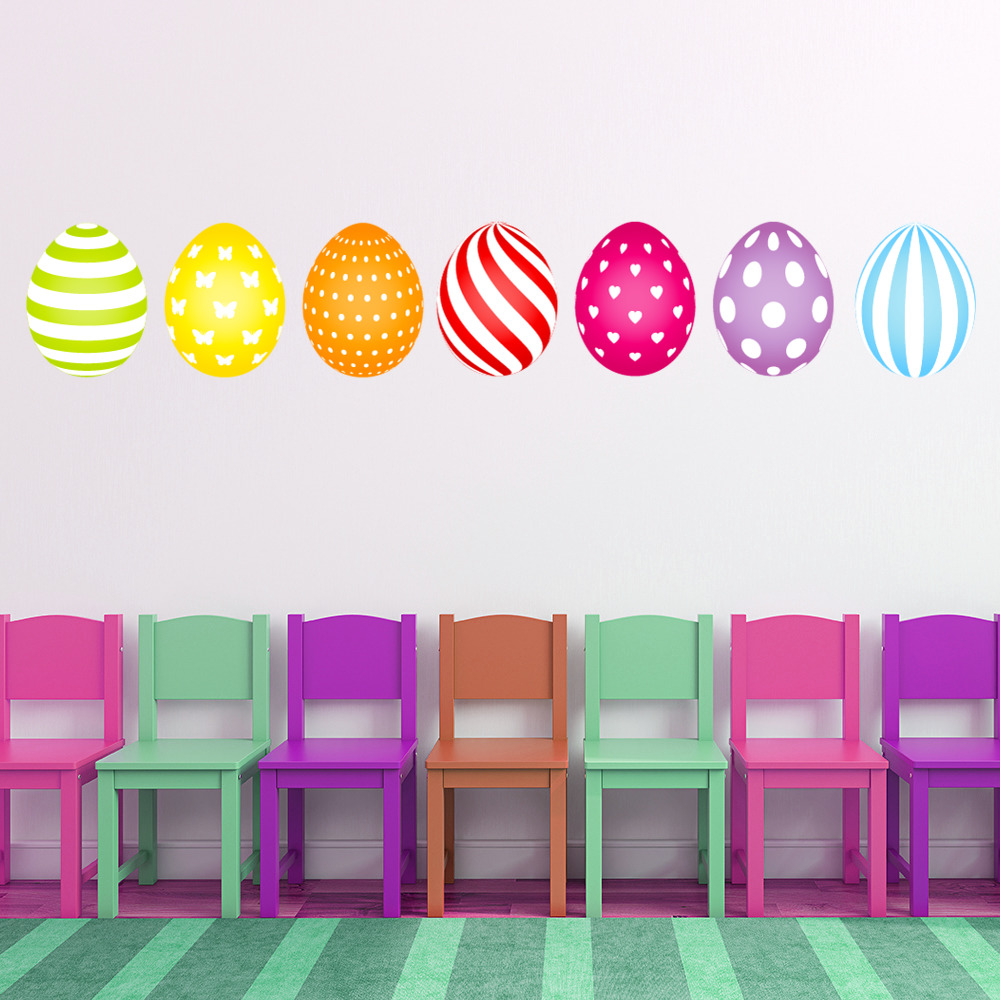 Easter Eggs Stripe Flower Pattern Wall Sticker