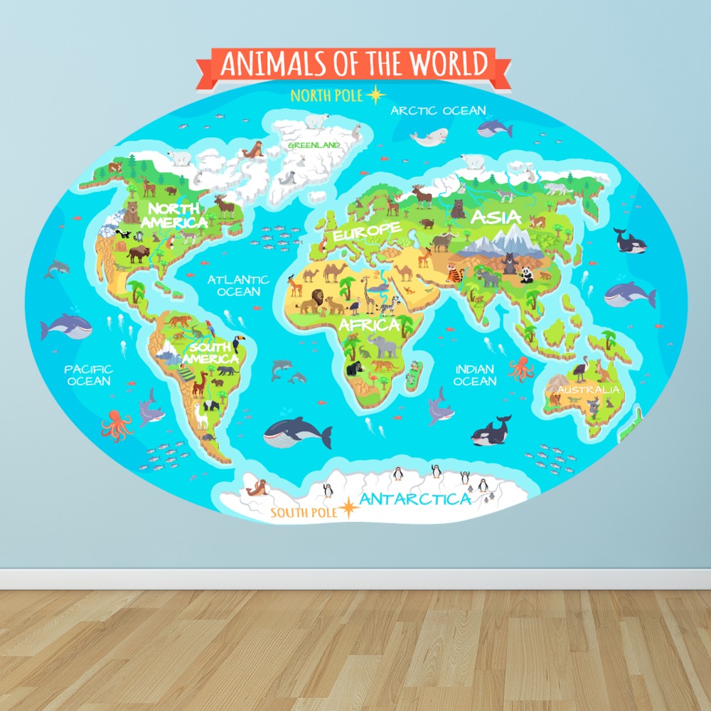 Animals Of The World Map Wall Sticker