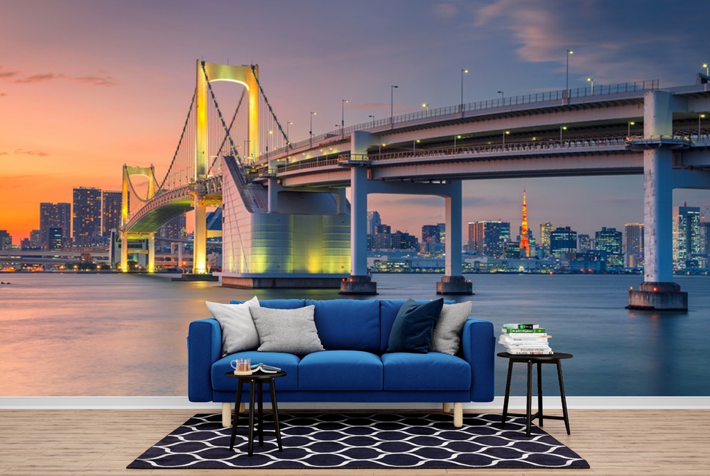 Tokyo Cityscape Rainbow Bridge Sunset Wall Mural Wallpaper