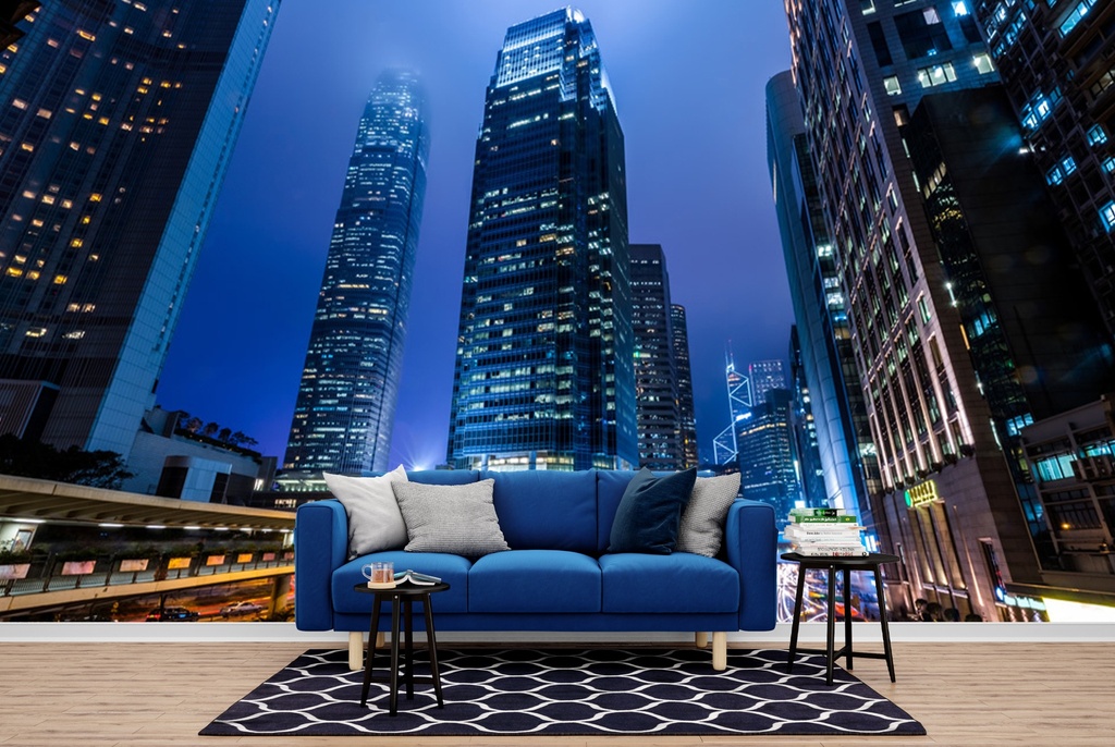 Hong Kong At Night Urban City Skyline Wall Mural Wallpaper