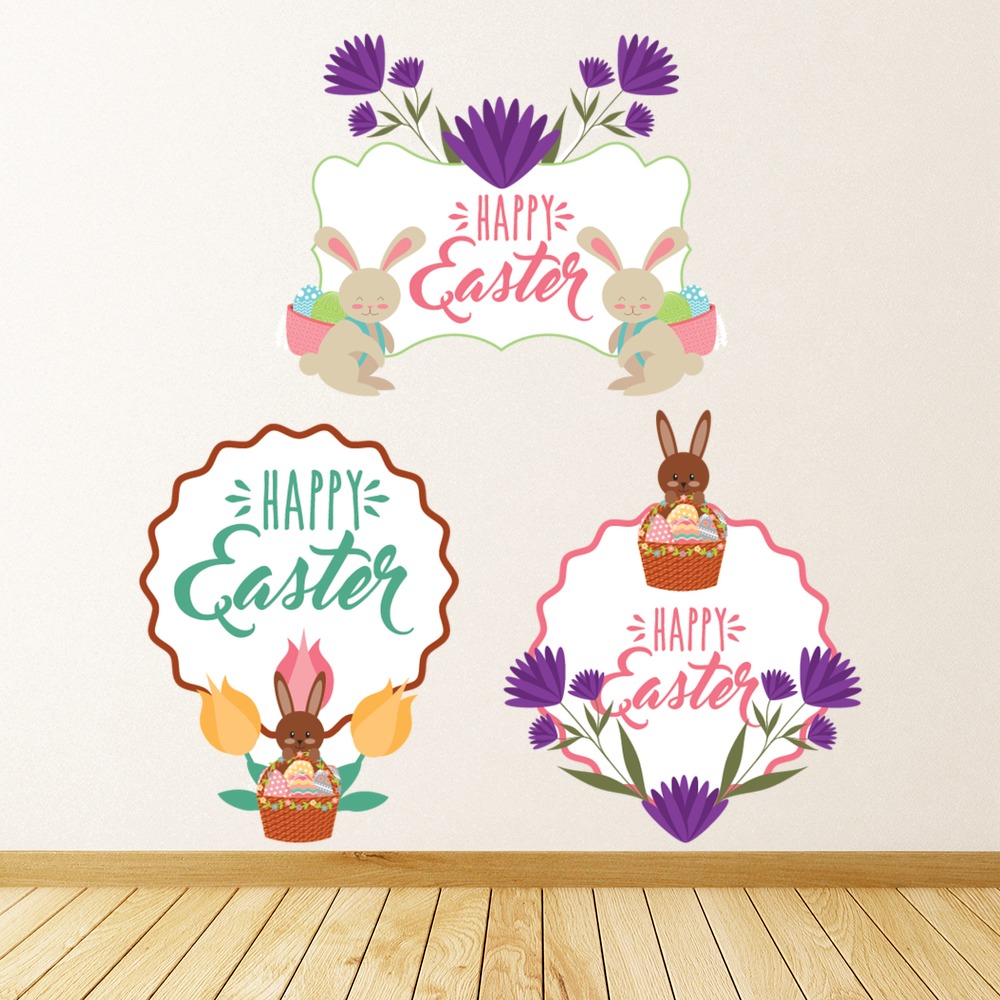 Happy Easter Bunny Eggs Wall Sticker Set