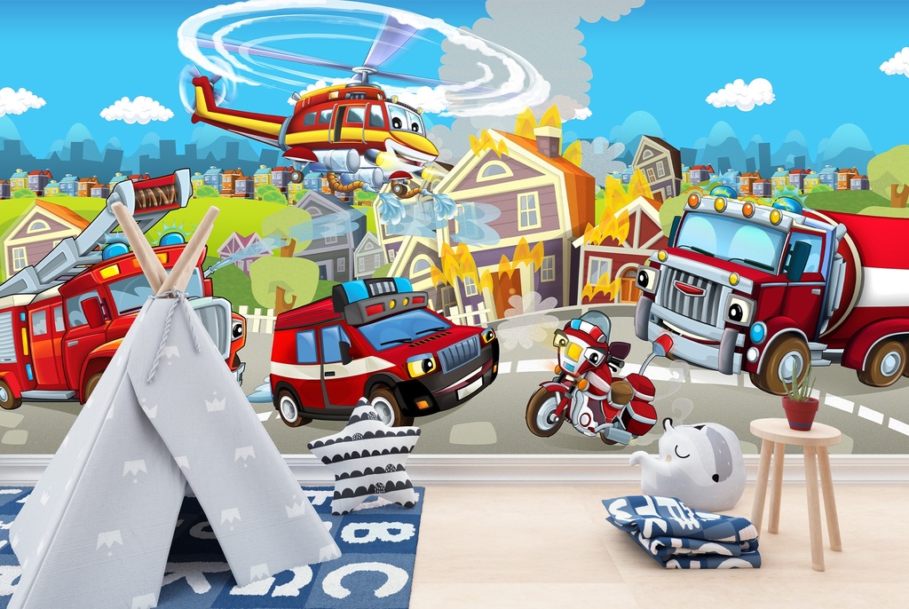 Fire Engine Fire Truck Scene Wall Mural Wallpaper