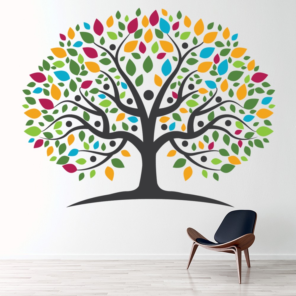 Rainbow Tree Pink Yellow Leaves Wall Sticker