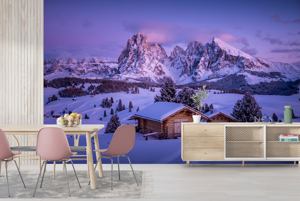 Dusky Mountains Winter Snow Wall Mural Wallpaper
