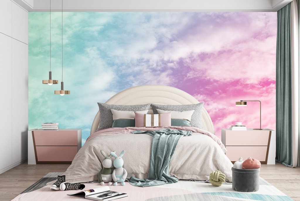 Pink Blue Sky & Clouds Wall Mural Wallpaper