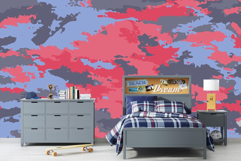 Grey Red Camouflage Army Wall Mural Wallpaper