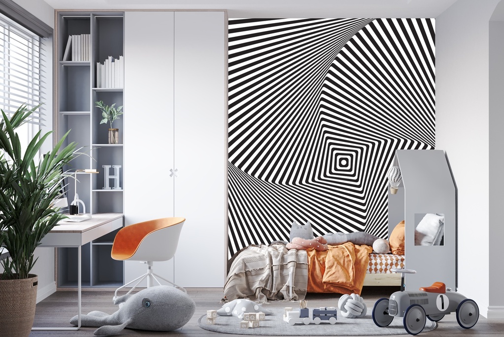 Black & White 3d Optical Illusion Wall Mural Wallpaper