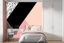 Pink Abstract Black White Shapes Wall Mural Wallpaper