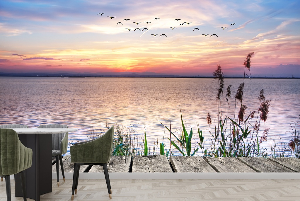 Natures Sunrise Tranquil Lake Wall Mural Wallpaper
