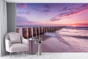 Pink Sunset Ocean Seascape Wall Mural Wallpaper