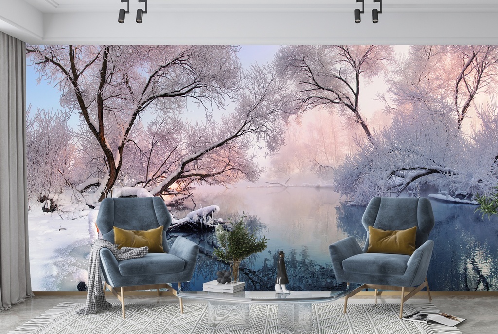 Frozen Winter Lake Wall Mural Wallpaper