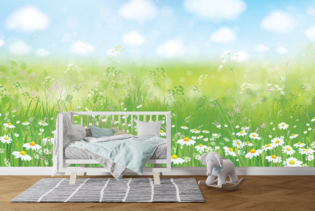 Summer Meadow Daisy Flowers Wall Mural Wallpaper