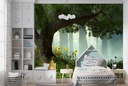 Enchanted Forest Sunlit Oak Tree Wall Mural Wallpaper