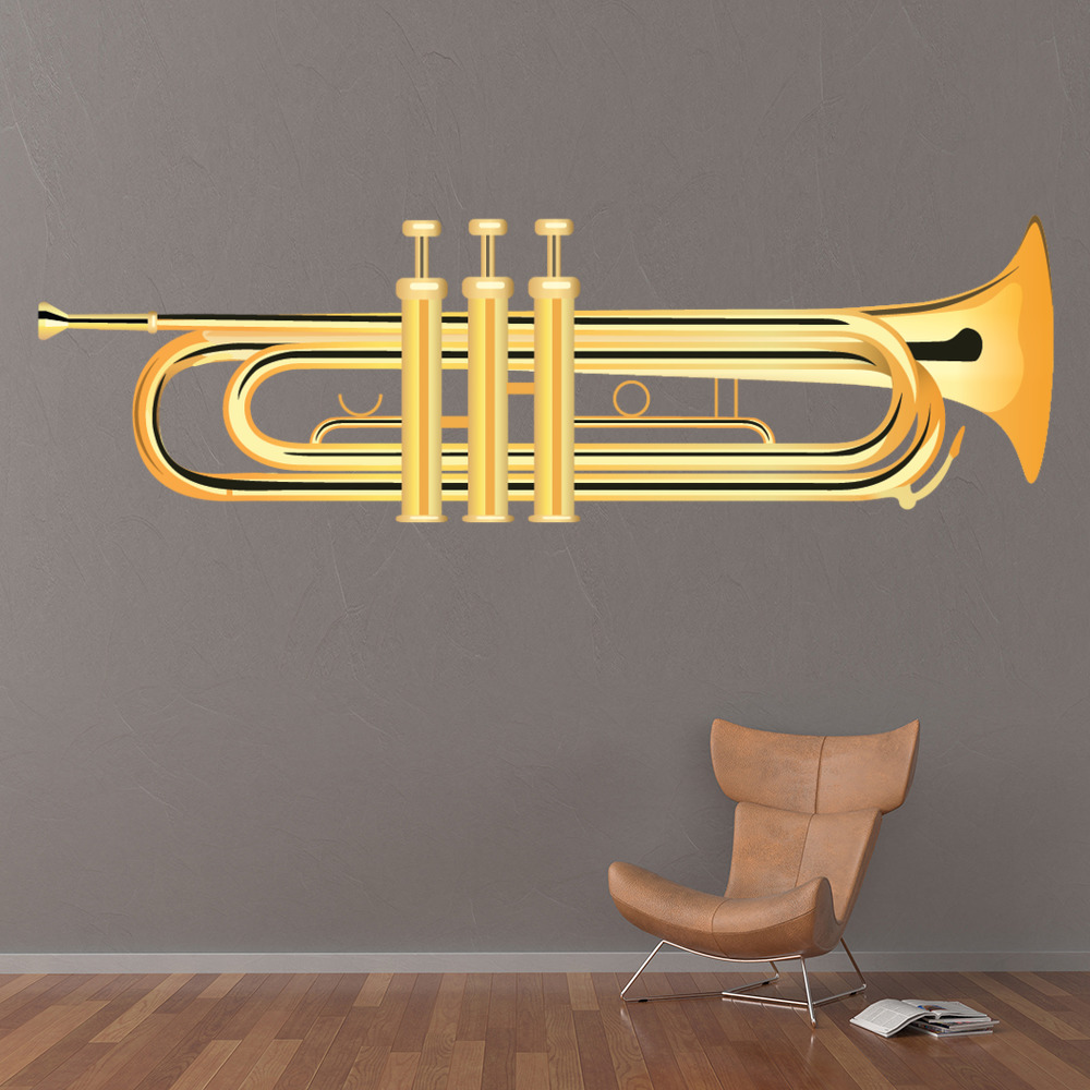 Gold Trumpet Brass Instruments Wall Sticker