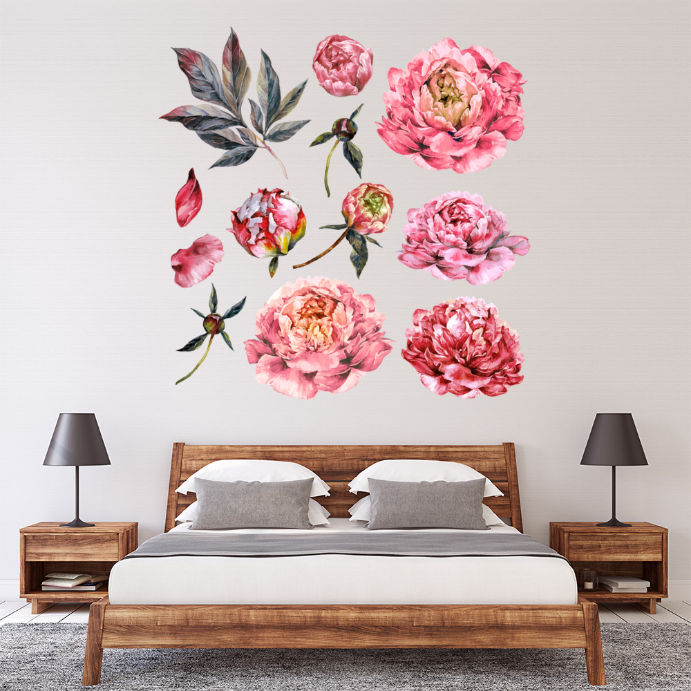 Pink Peony Flowers Floral Wall Sticker Set
