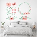 Pink Flower Floral Wreath Wall Sticker Set