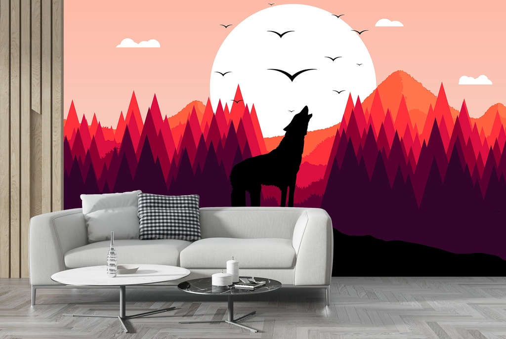 Howling Wolf Mountain Landscape Wall Mural Wallpaper
