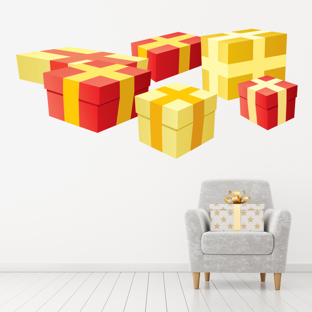 Christmas Presents Red Gold Wall Sticker