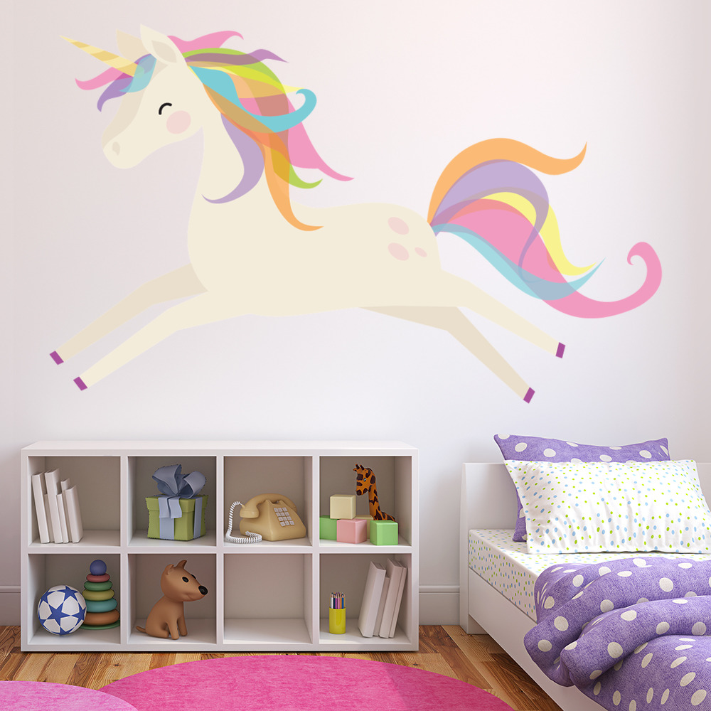 Jumping Unicorn Rainbow Hair Wall Sticker