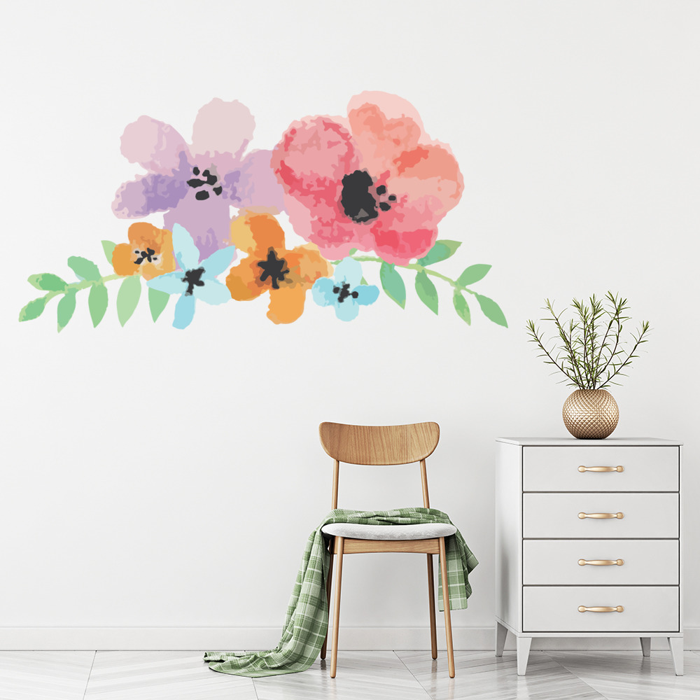 Red Purple Flowers Floral Bouquet Wall Sticker
