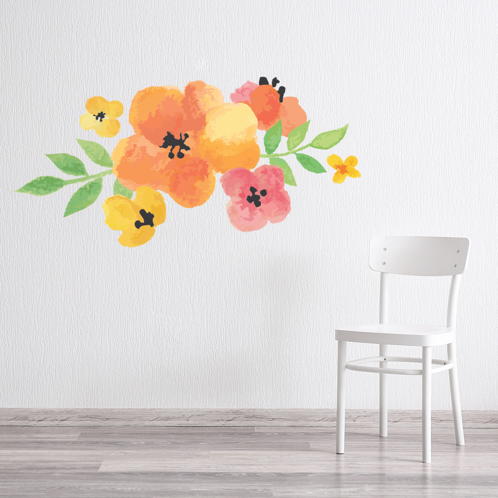 Orange Red Flowers Floral Bouquet Wall Sticker
