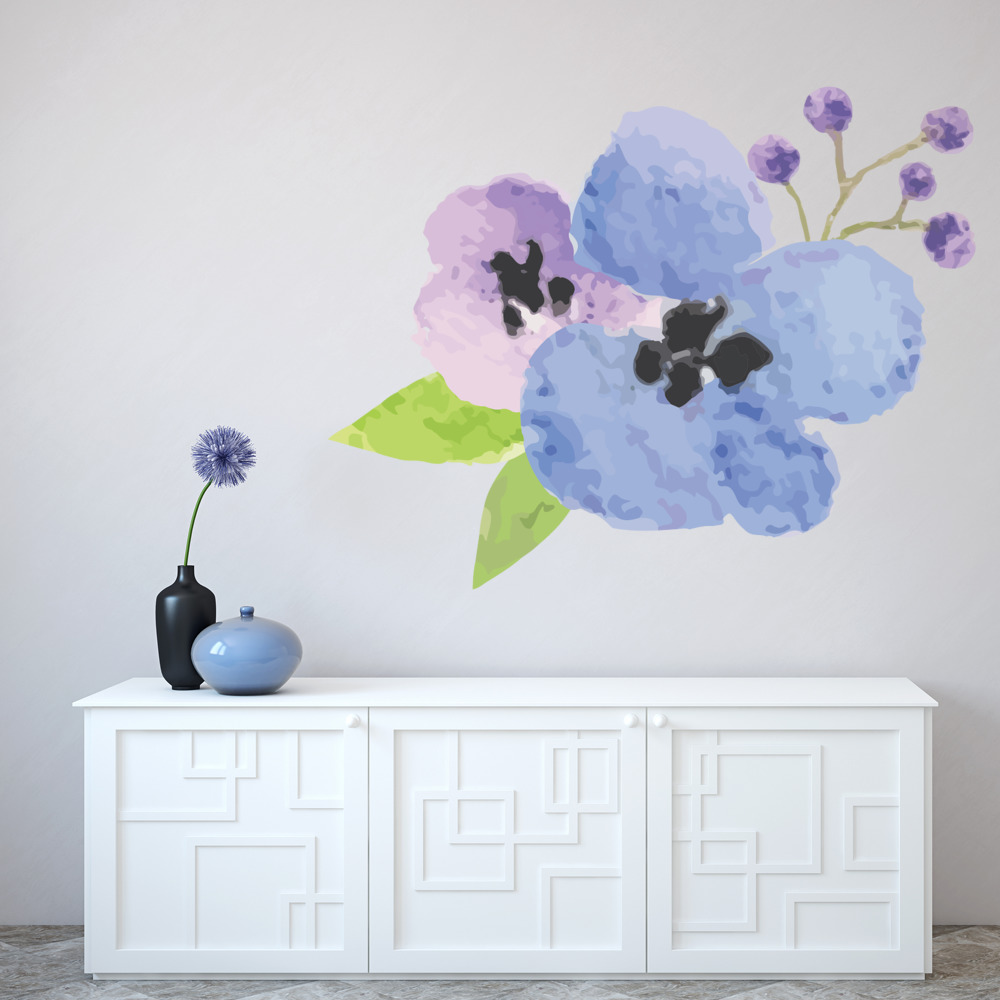 Blue Purple Flowers Floral Bouquet Wall Sticker
