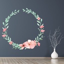 Pink Flowers Green Wreath Wall Sticker