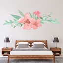 Pink Flowers Green Leaves Wall Sticker