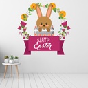 Purple Happy Easter Bunny Eggs Wall Sticker