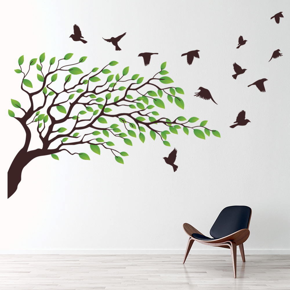 Birds Tree Green Leaves Wall Sticker